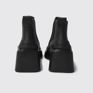 Back view of Rain Black leather ankle boots with heels