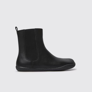 Side view of Peu Black leather ankle boots