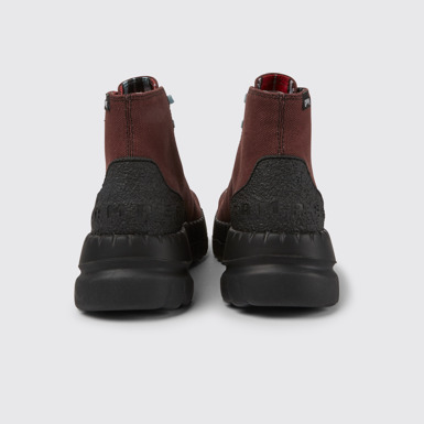 Back view of Teix Burgundy rubber and BCI cotton boots