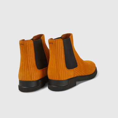 Back view of Iman Orange nubuck ankle boots