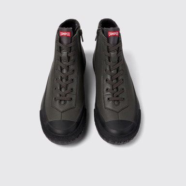 Overhead view of Camaleon Gray leather boots for women