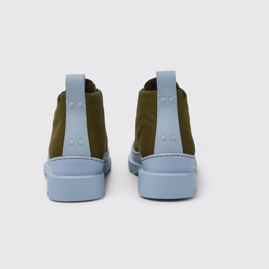 Back view of Brutus Green, blue, and black shoes for women