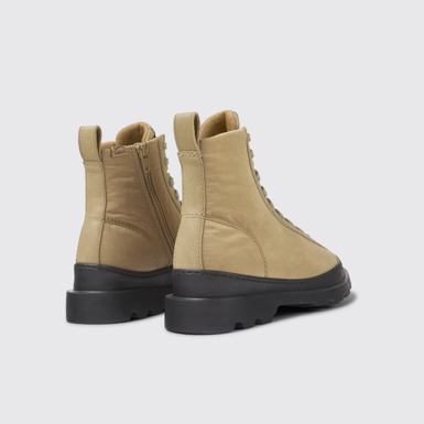 Back view of Brutus Beige textile and leather ankle boots for women