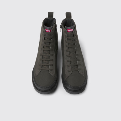Overhead view of Brutus Gray textile and nubuck ankle boots for women