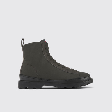 Side view of Brutus Gray textile and nubuck ankle boots for women