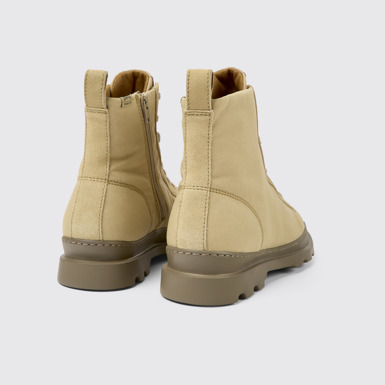 Back view of Brutus Beige textile and nubuck ankle boots for women