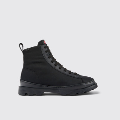 Side view of Brutus PrimaLoft® Black lace-up boots for women