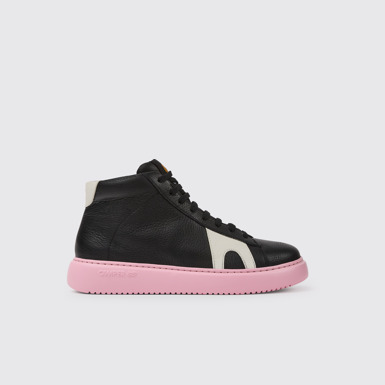 Side view of Runner K21 Black and white leather women's sneakers