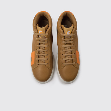 Runner K21 Sneakers café y naranjas de piel para mujer