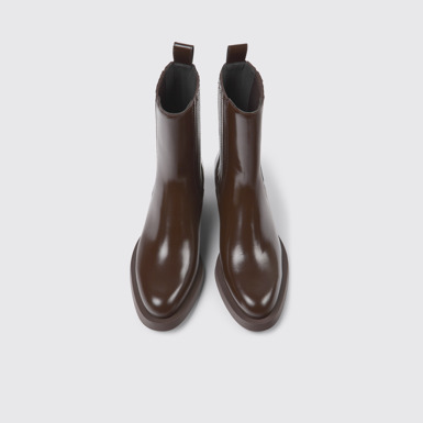 Overhead view of Bonnie Dark brown leather boots for women