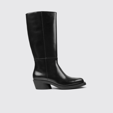 Side view of Bonnie Black leather high boots for women