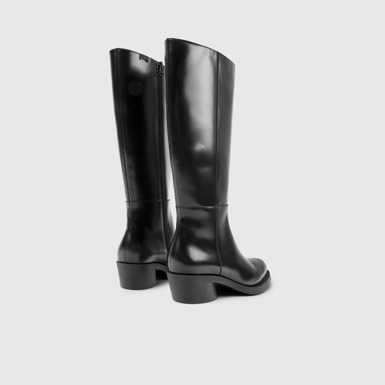 Back view of Bonnie Black leather high boots for women