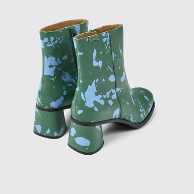 Back view of Kiara Green and blue printed leather ankle boots