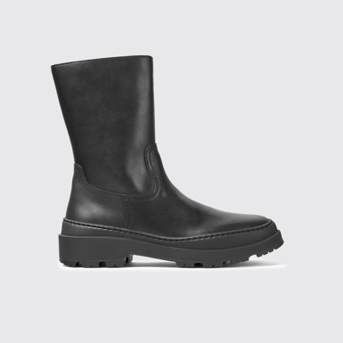 Side view of Brutus Trek Black leather ankle boots for women
