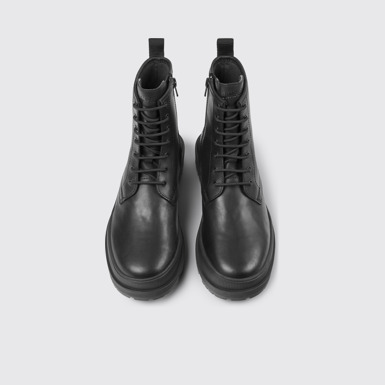 Overhead view of Brutus Trek Black leather lace-up ankle boots for women