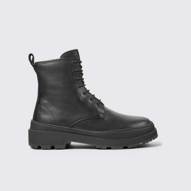 Side view of Brutus Trek Black leather lace-up ankle boots for women