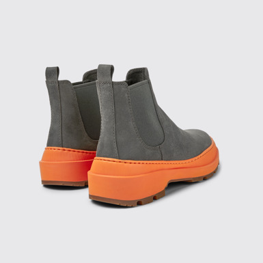 Back view of Brutus Trek Dark gray and orange nubuck ankle boots for women