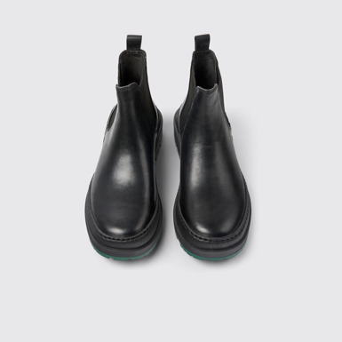 Overhead view of Brutus Trek Black leather ankle boots for women