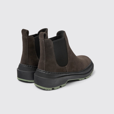 Back view of Brutus Trek Gray nubuck ankle boots for women