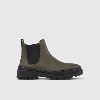 Side view of Brutus Trek Green nubuck ankle boots for women