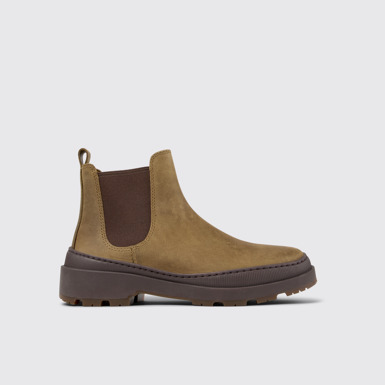 Side view of Brutus Trek Brown nubuck ankle boots for women