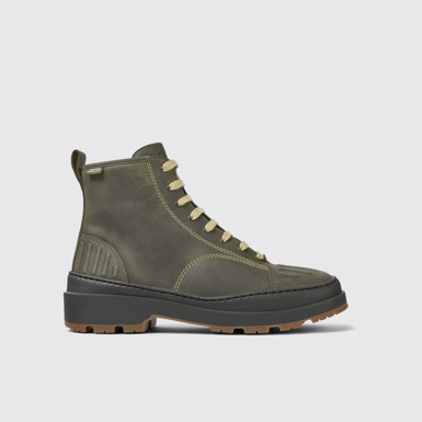 Side view of Brutus Trek Dark green nubuck ankle boots for women