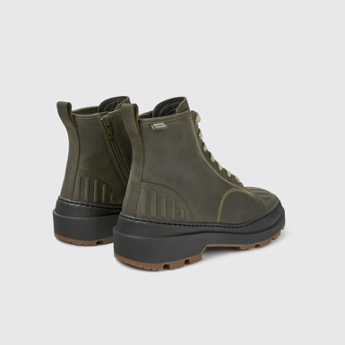 Back view of Brutus Trek Dark green nubuck ankle boots for women