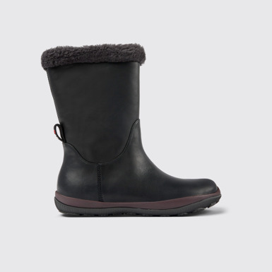 Side view of Peu Pista Black leather boots for women