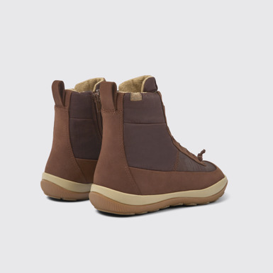 Back view of Peu Pista Brown recycled nylon and leather boots for women