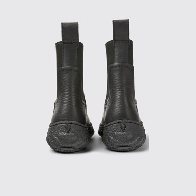 Back view of Ground Black leather ankle boots for women