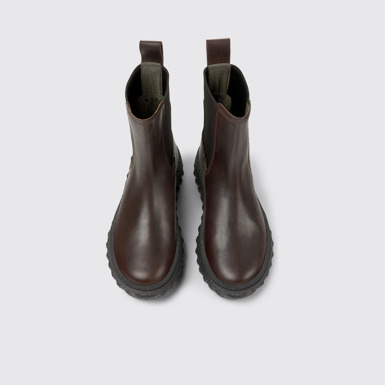 Overhead view of Ground Dark brown leather ankle boots for women