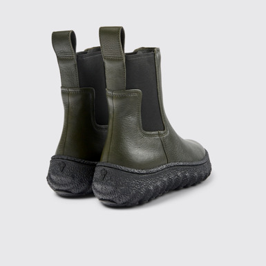 Back view of Ground Green leather ankle boots for women