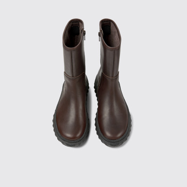Overhead view of Ground Dark brown leather boots for women