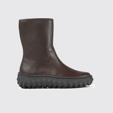 Side view of Ground Dark brown leather boots for women