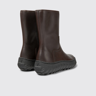 Back view of Ground Dark brown leather boots for women