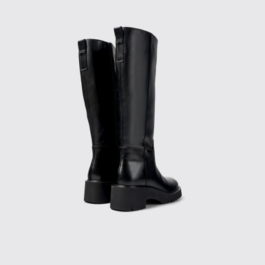 Back view of Milah Black Leather High Boots for Women.