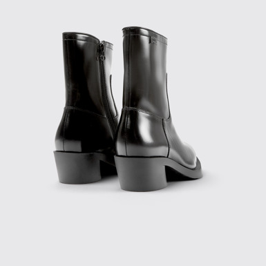 Back view of Bonnie Black leather ankle boots for women