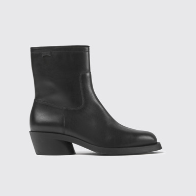 Side view of Bonnie Black leather boots for women