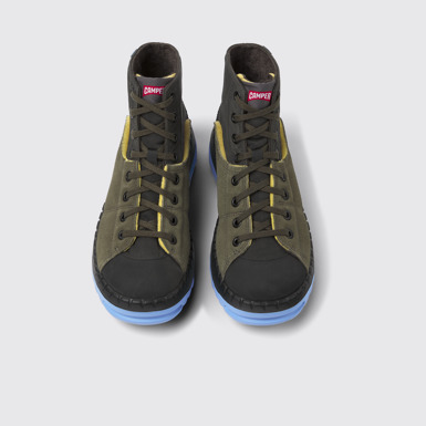 Overhead view of Teix Gray and green ankle boots for women