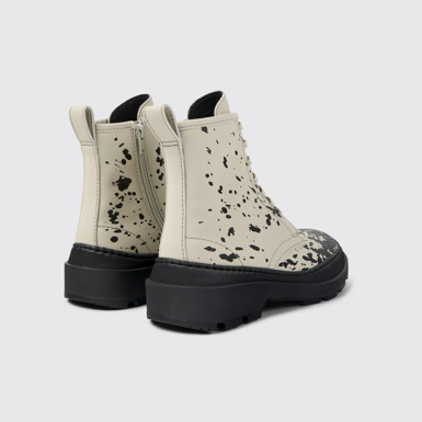 Back view of Brutus Trek White and black leather boots for women