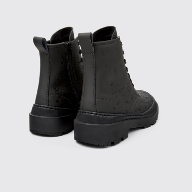 Back view of Brutus Trek Gray and black leather boots for women