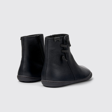 Back view of Peu Black Leather Ankle Boots for Women.