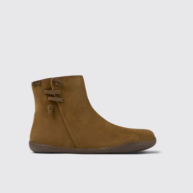 Side view of Peu Brown nubuck ankle boots for women