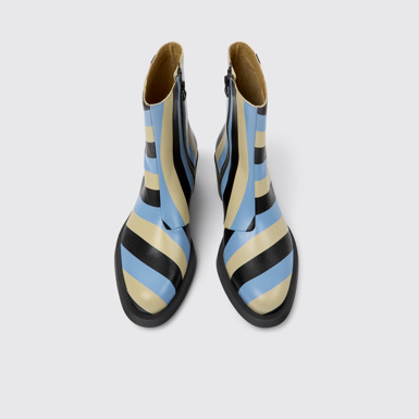 Overhead view of Bonnie Multicolored striped leather boots for women