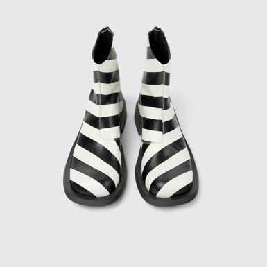 Overhead view of MIL 1978 Black and white leather ankle boots for women