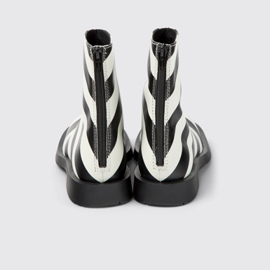 Back view of MIL 1978 Black and white leather ankle boots for women