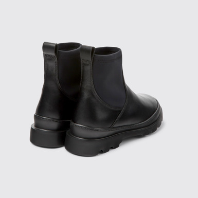 Back view of Brutus Black leather and textile ankle boots for women