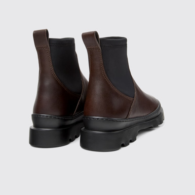Back view of Brutus Brown leather and textile ankle boots for women