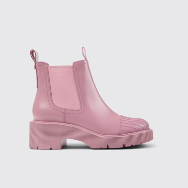 Side view of Milah Pink leather Chelsea boots for women