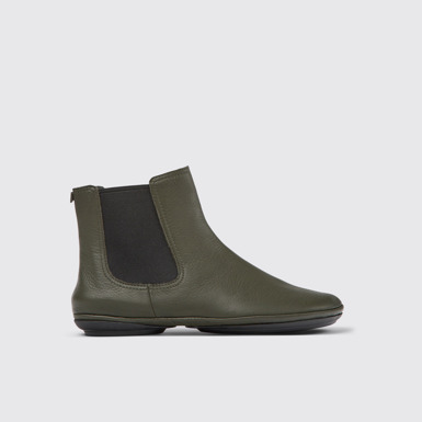 Side view of Right Green leather ankle boots